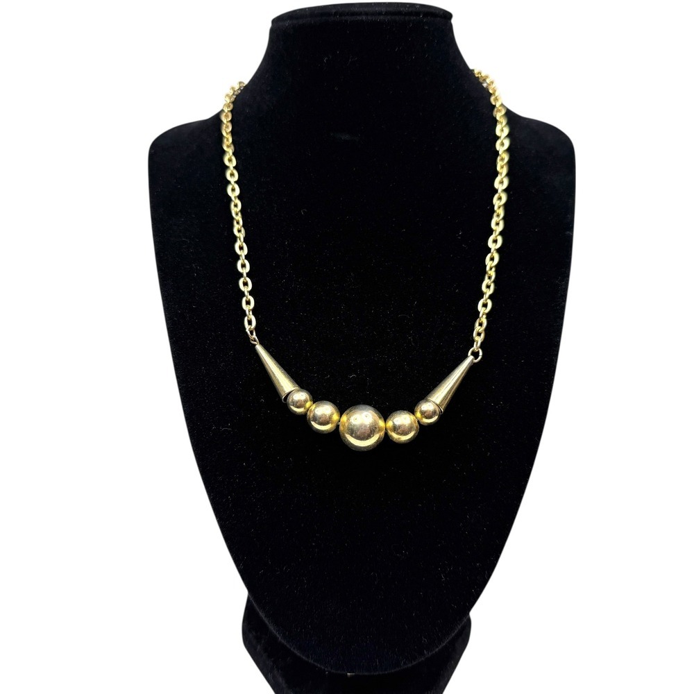 Graduated Gold Tone Beads Statement Necklace Beaded Fashion Jewelry 17 in L